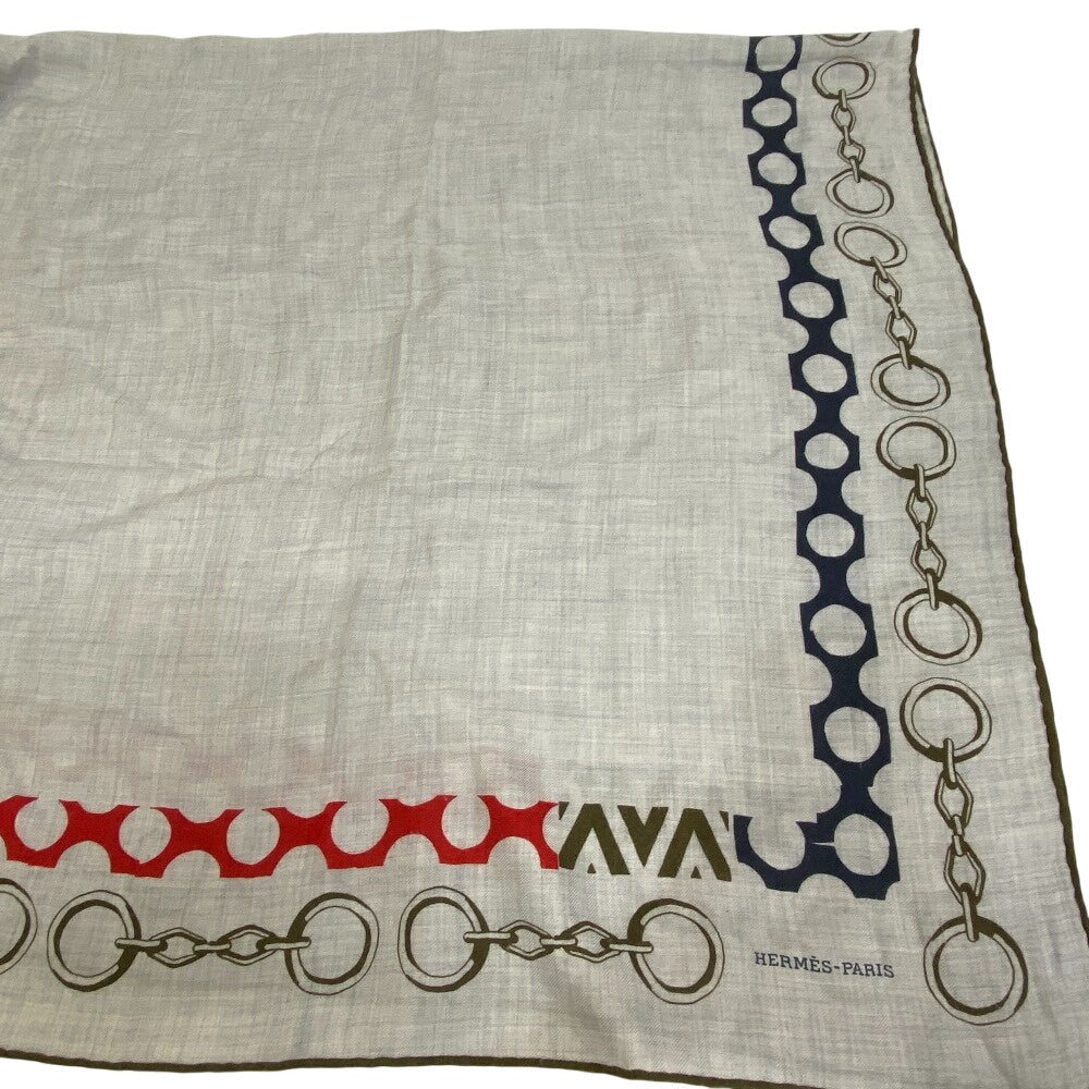 HERMES scarf Cashmere Pashmina , Silk gray LISTE EN CHAINES Carre140 Women
