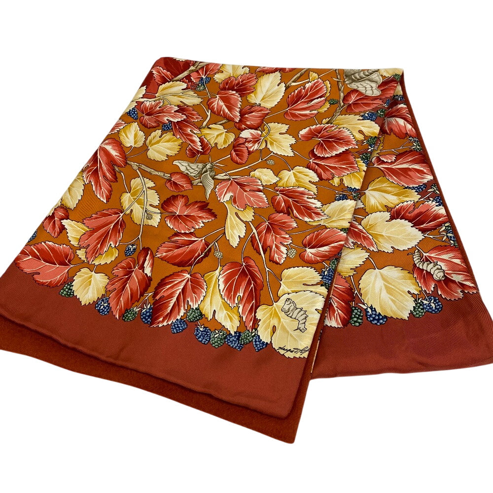 HERMES Scarf Angora , Silk Orange reversible Women(Unisex)
