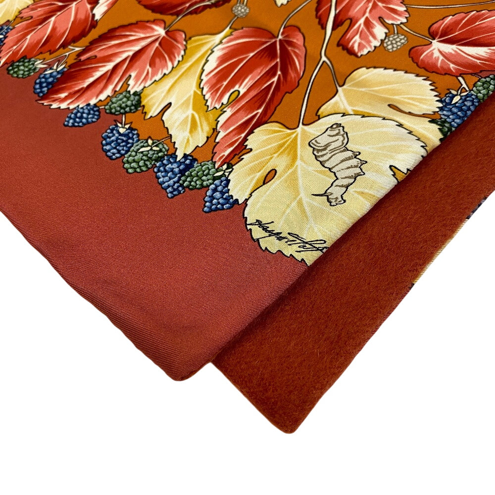 HERMES Scarf Angora , Silk Orange reversible Women(Unisex)