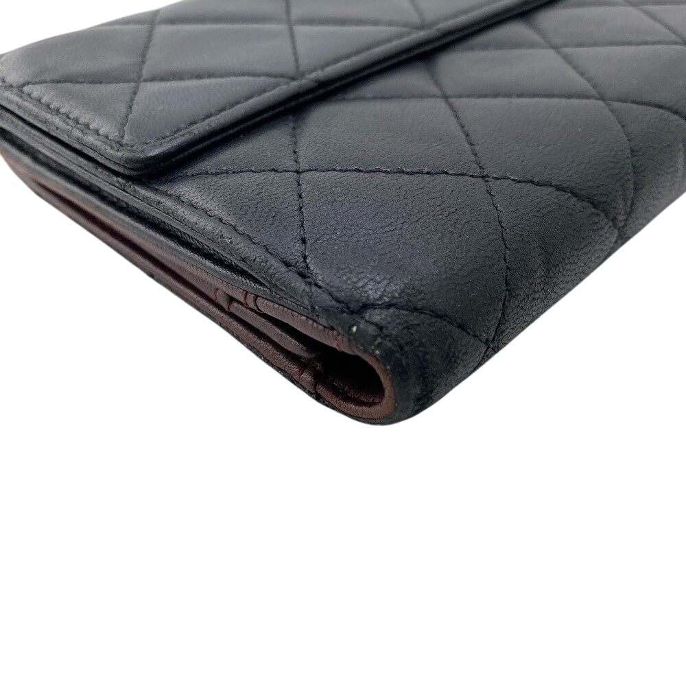 CHANEL Long Wallet Purse leather black Bifold Wallet Long Wallet W Hook Wallet Quilted COCO Mark Matrasse Women