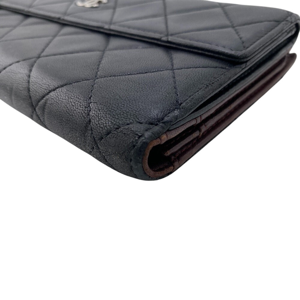 CHANEL Long Wallet Purse leather black Bifold Wallet Long Wallet W Hook Wallet Quilted COCO Mark Matrasse Women