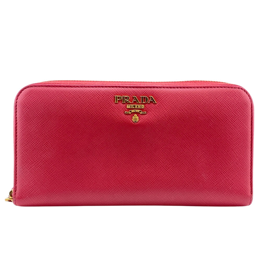PRADA Long Wallet Purse leather pink Zip Around Safiano Women