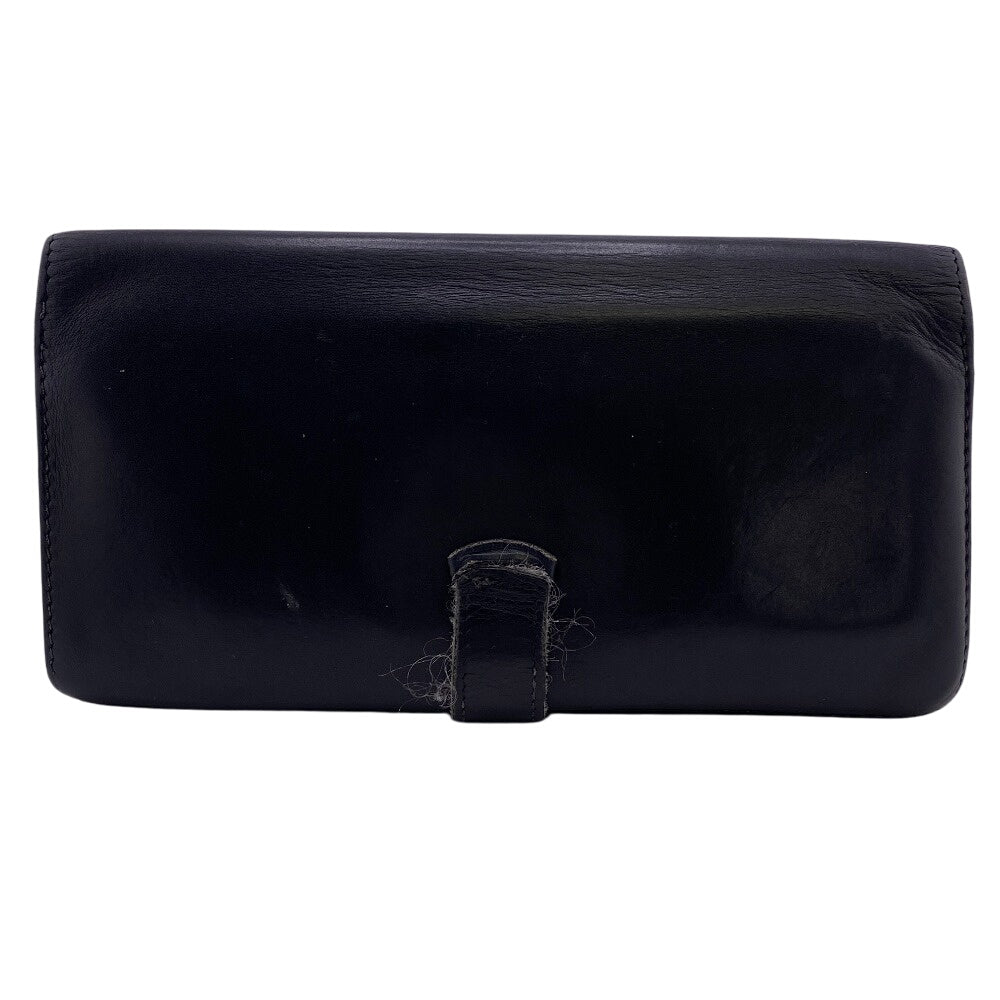 HERMES Long Wallet Purse leather black belt Boxcalf HMetal Bean Women