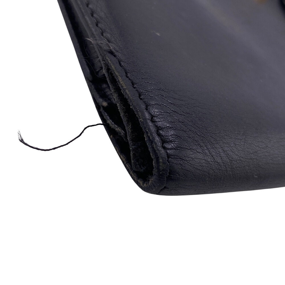 HERMES Long Wallet Purse leather black belt Boxcalf HMetal Bean Women
