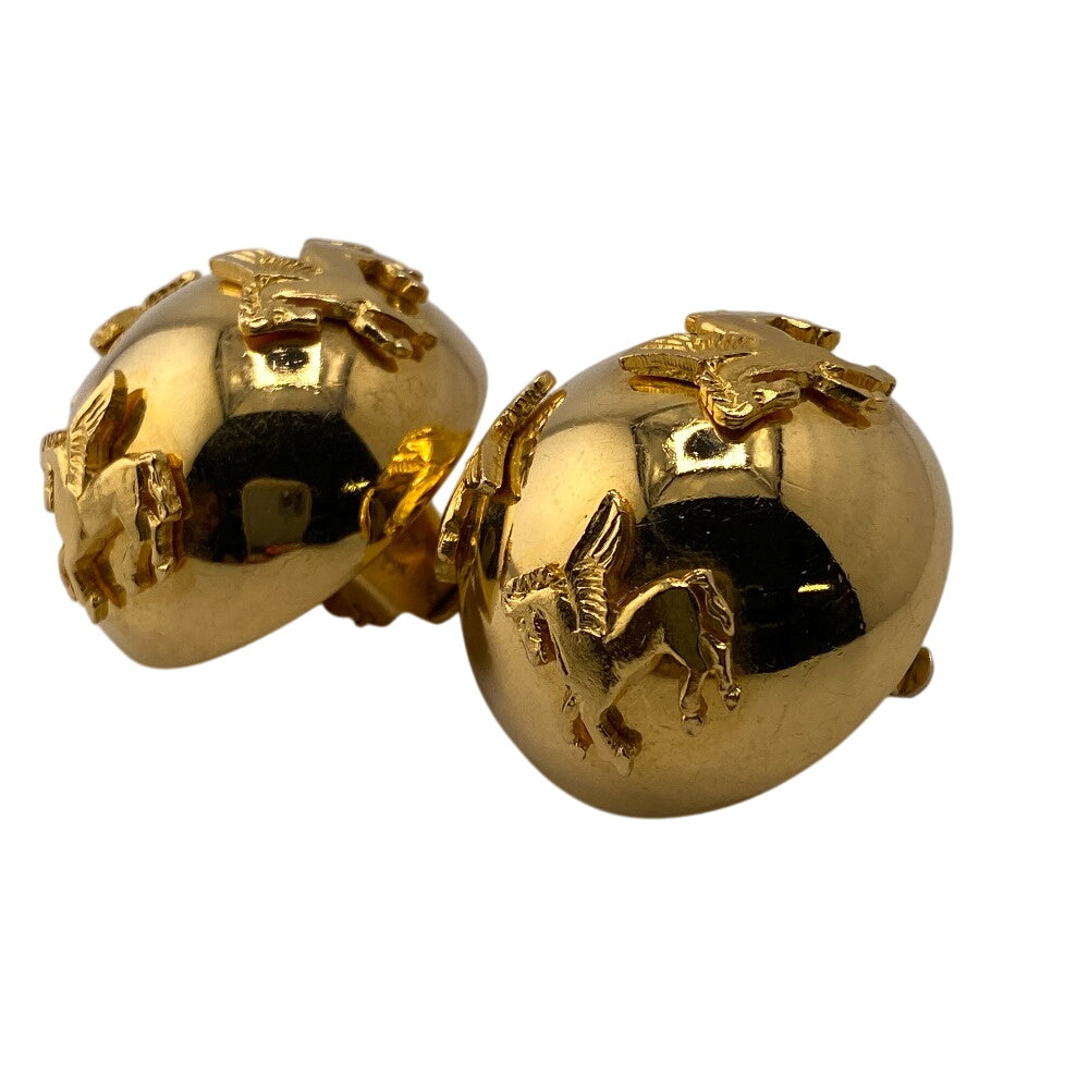 HERMES Earring Gold Plated gold Dome Round Pegasus Ball Women