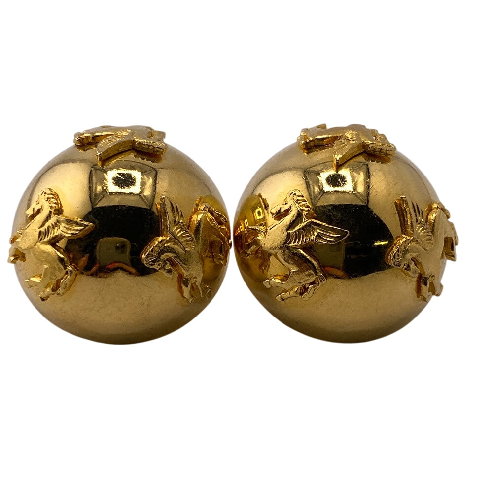 HERMES Earring Gold Plated gold Dome Round Pegasus Ball Women