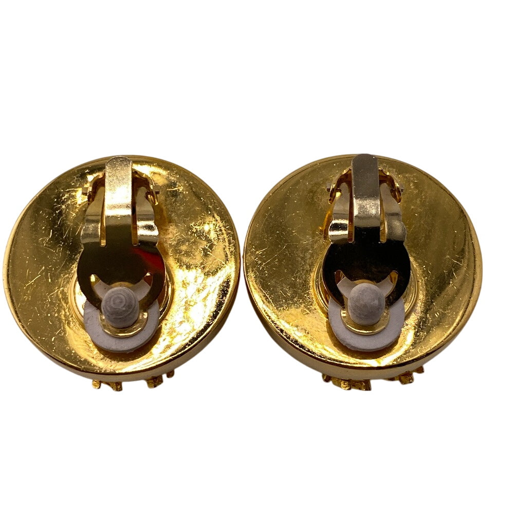 HERMES Earring Gold Plated gold Dome Round Pegasus Ball Women