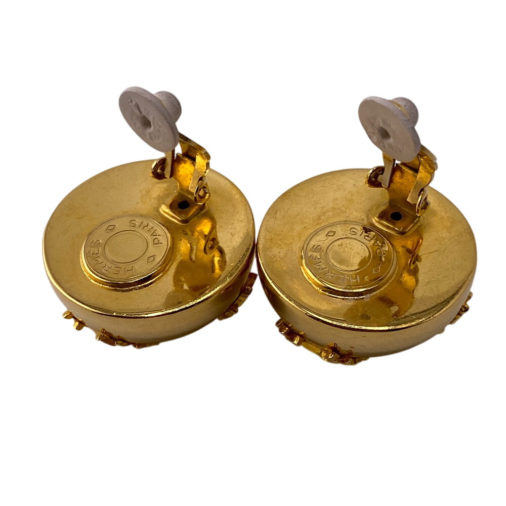 HERMES Earring Gold Plated gold Dome Round Pegasus Ball Women