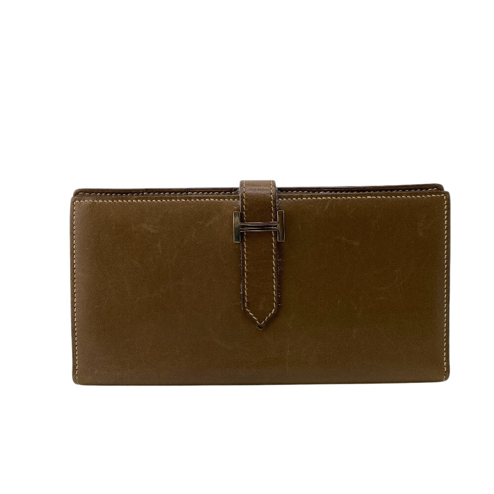 HERMES Long Wallet Purse Box scarf Brown Bifold Wallet Beansufla Women