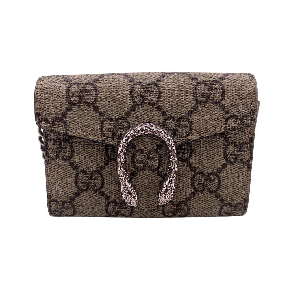 GUCCI Bifold Wallet GG Supreme Canvas beige Chain wallet GG Supreme Women
