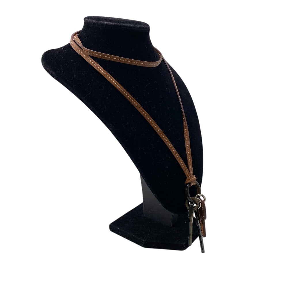 HERMES Necklace Leather, Metal Brown Long necklace Cress Key motif key charm Women(Unisex)