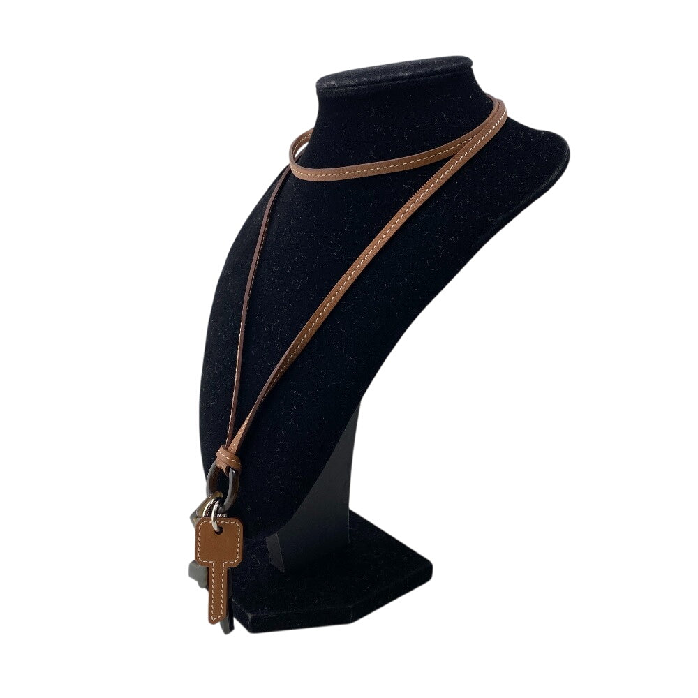 HERMES Necklace Leather, Metal Brown Long necklace Cress Key motif key charm Women(Unisex)