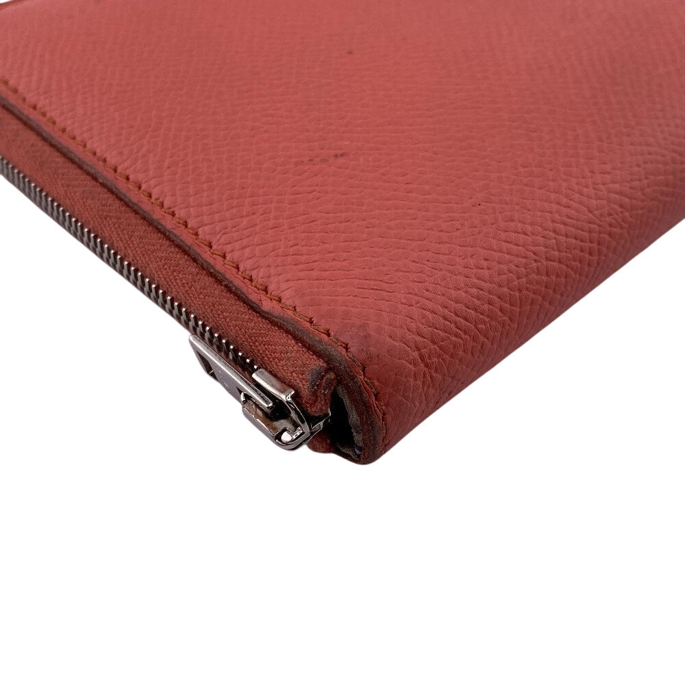 HERMES Long Wallet Purse � Q leather pink Zip Around Azap long silk in Women