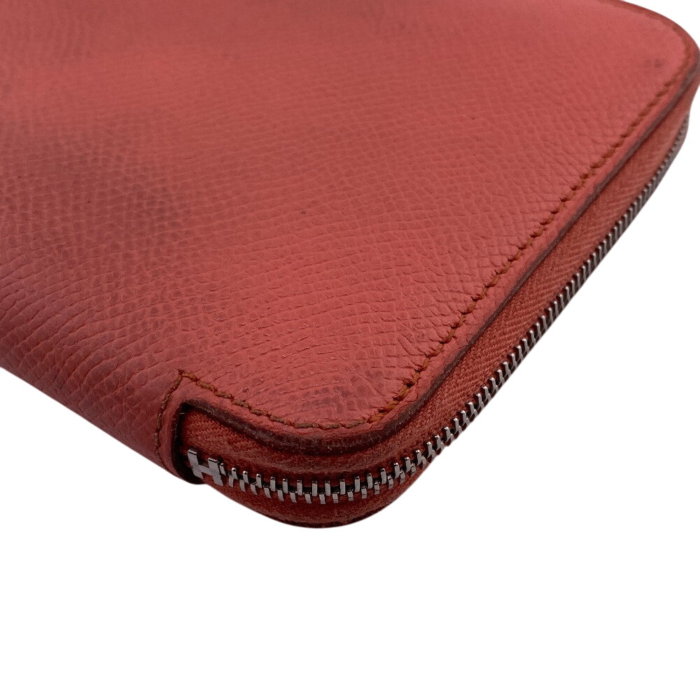 HERMES Long Wallet Purse � Q leather pink Zip Around Azap long silk in Women