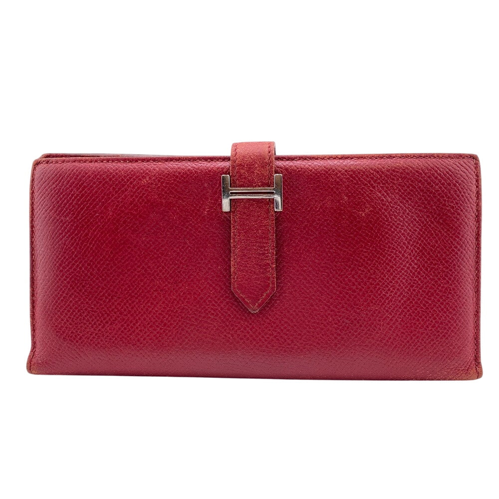 HERMES Long Wallet Purse leather Red Beansufla