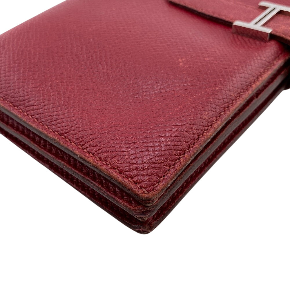 HERMES Long Wallet Purse leather Red Beansufla