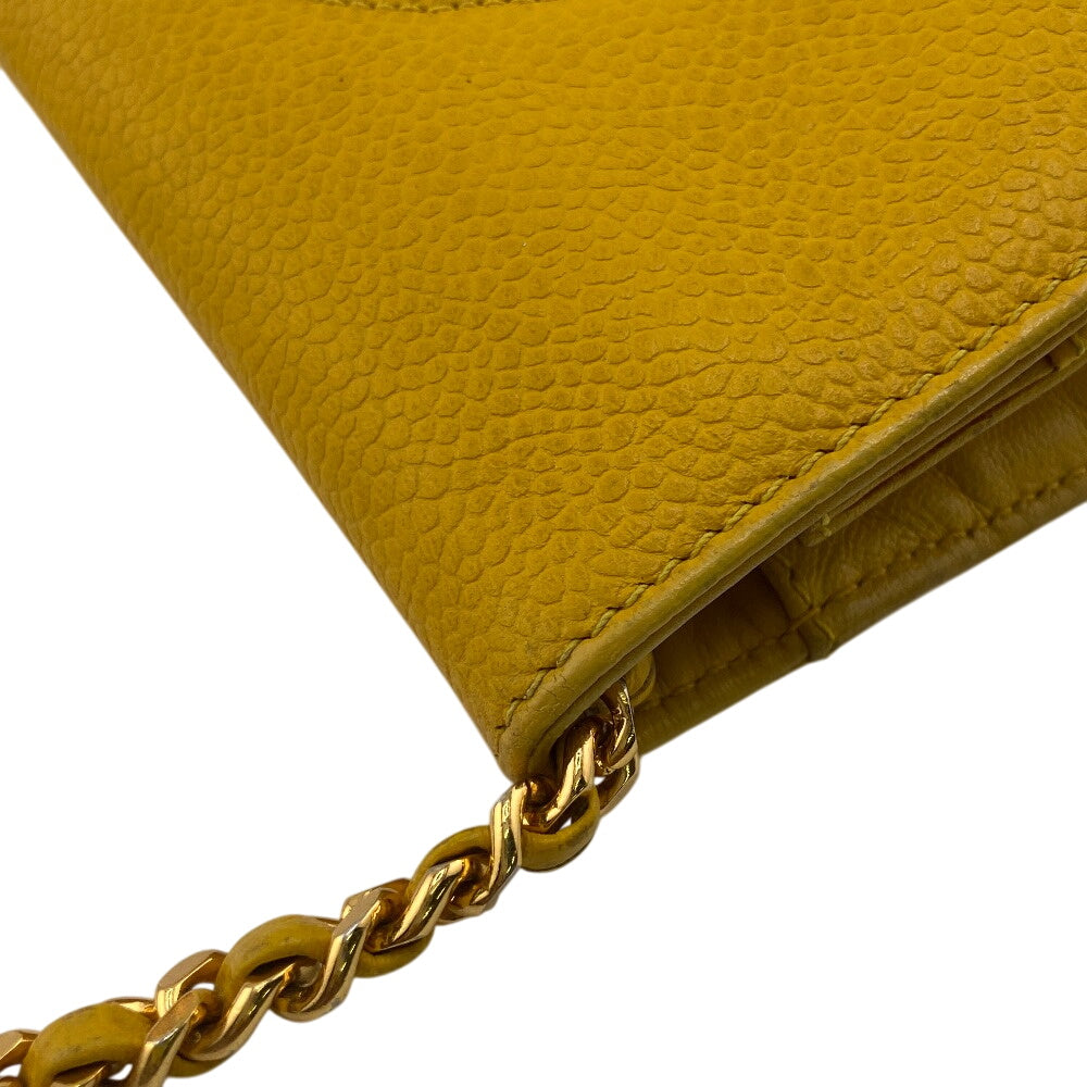 CHANEL Long Wallet Purse Caviar skin yellow COCO Mark