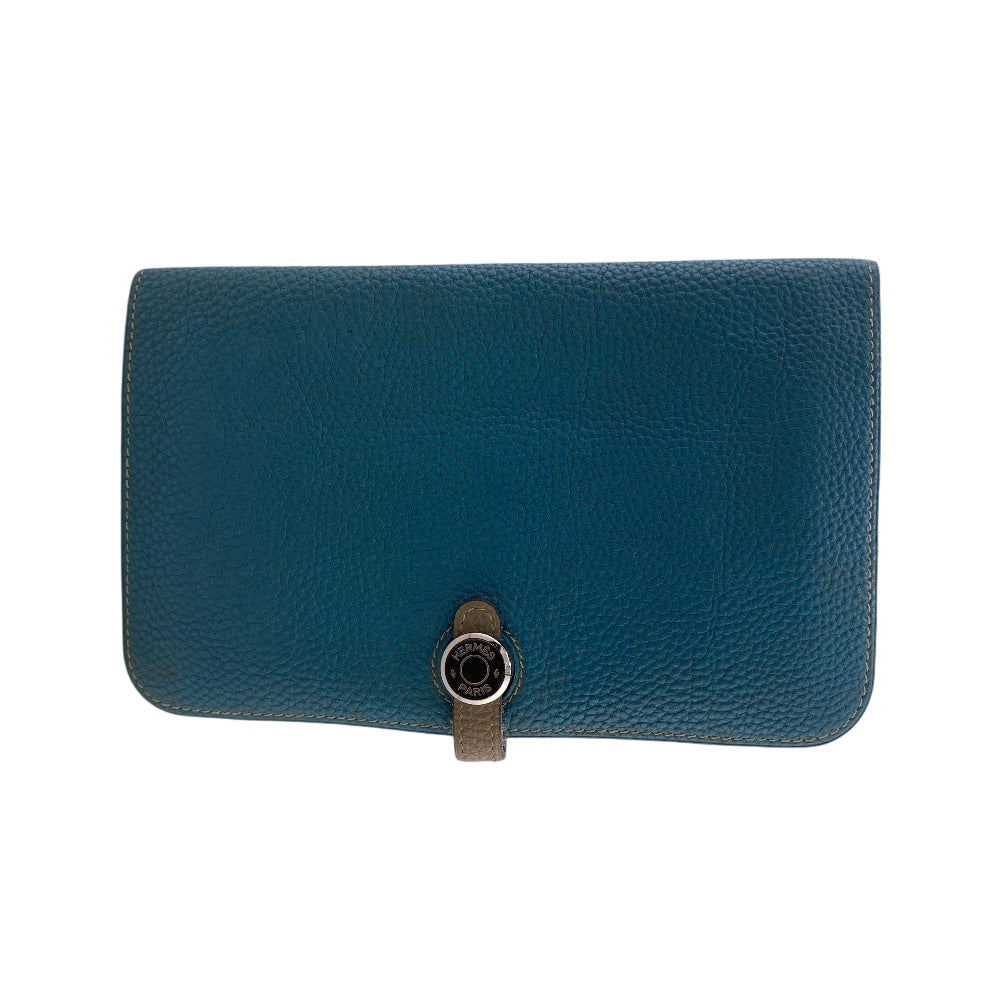 HERMES Long Wallet Purse Togo blue Dogon GM