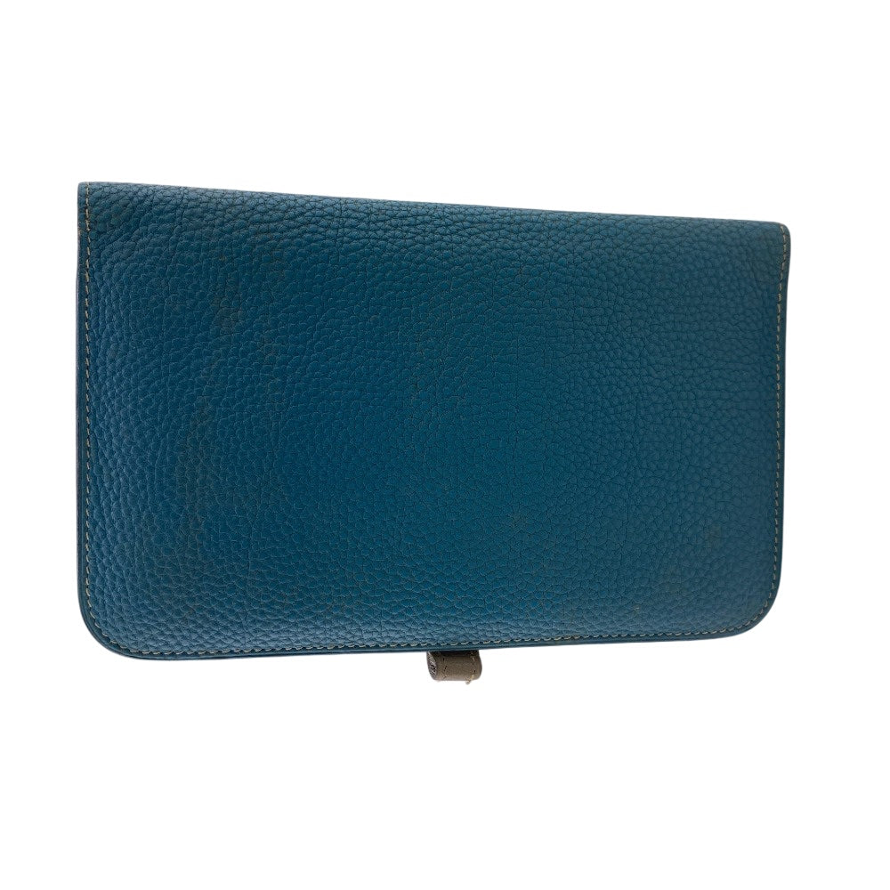 HERMES Long Wallet Purse Togo blue Dogon GM