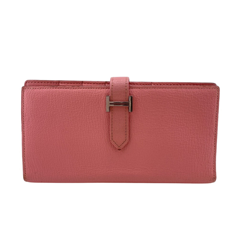 HERMES Long Wallet Purse □R Shave pink Bane Souffle