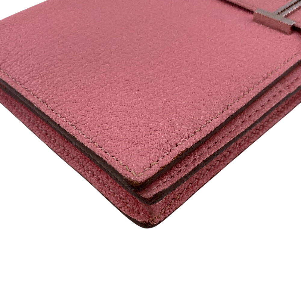 HERMES Long Wallet Purse □R Shave pink Bane Souffle