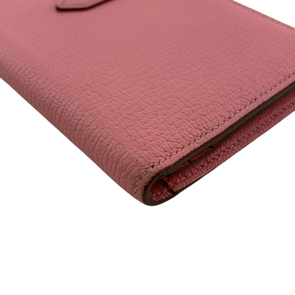 HERMES Long Wallet Purse □R Shave pink Bane Souffle