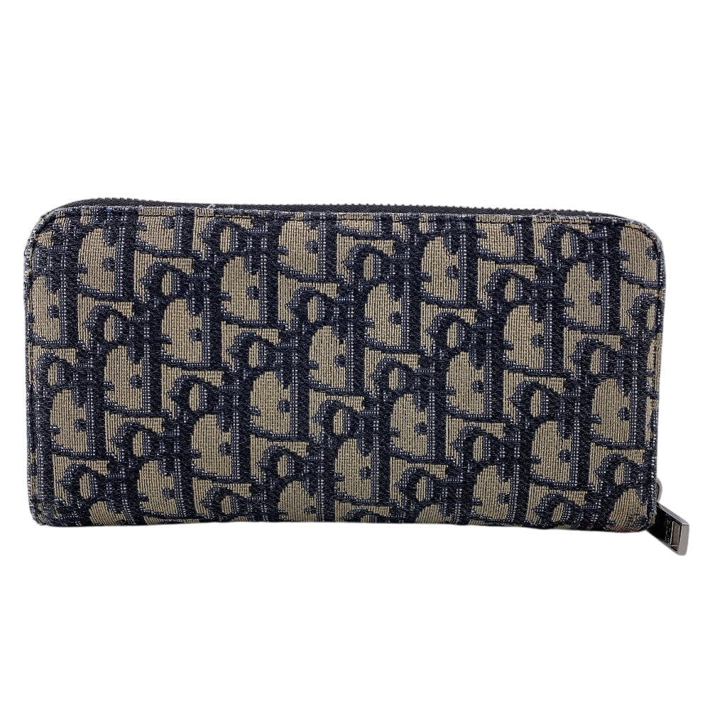 Christian Dior Long Wallet Purse Canvas, Leather Navy Trotter