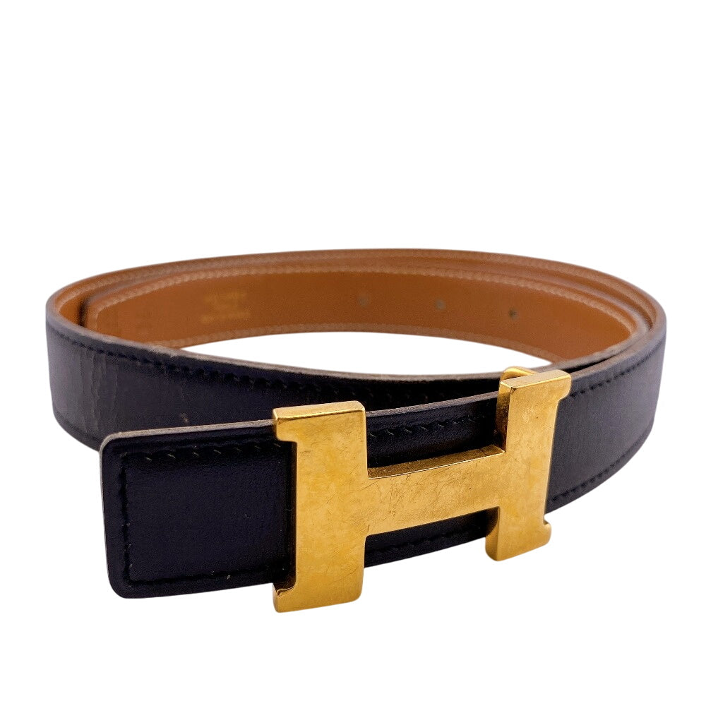HERMES belt leather black Constance