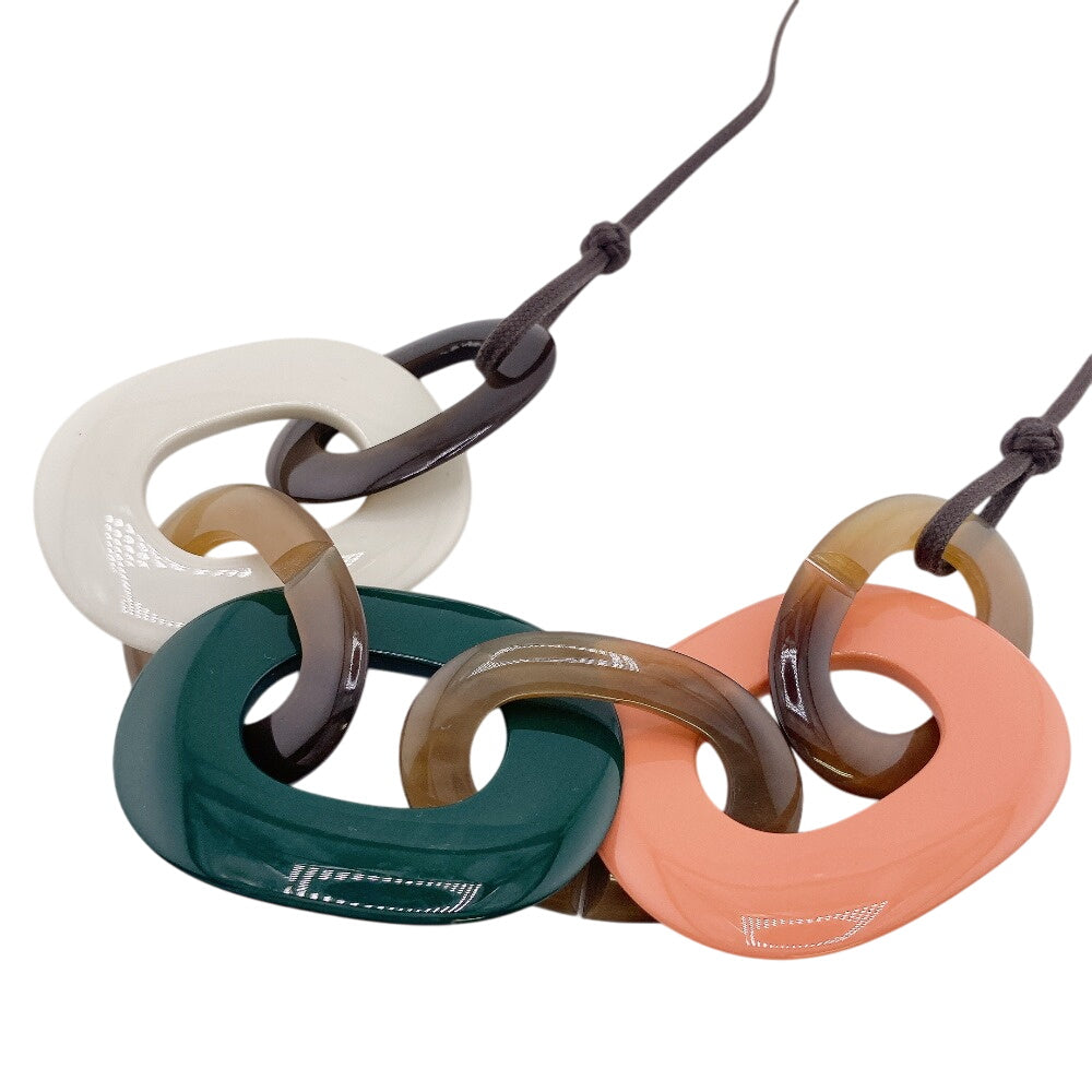 HERMES Necklace Buffalo horn white Caramba