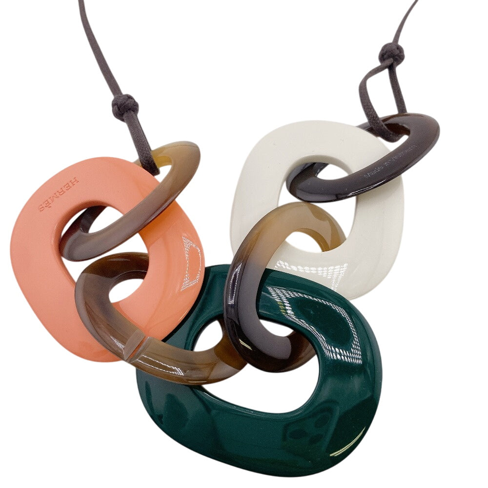 HERMES Necklace Buffalo horn white Caramba