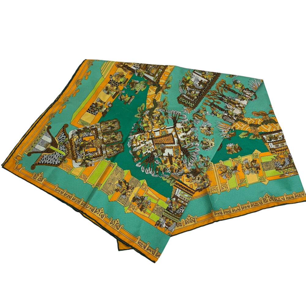 HERMES scarf silk green ASTRES et SOLEILS Celestial bodies and the sun Carre90
