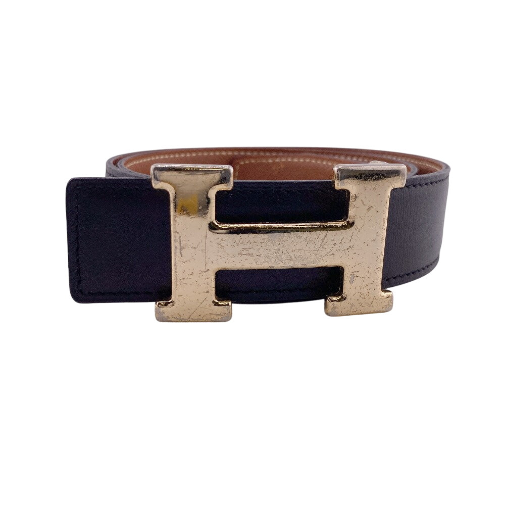 HERMES belt Gold Plated, Leather black Constance H Belt 70