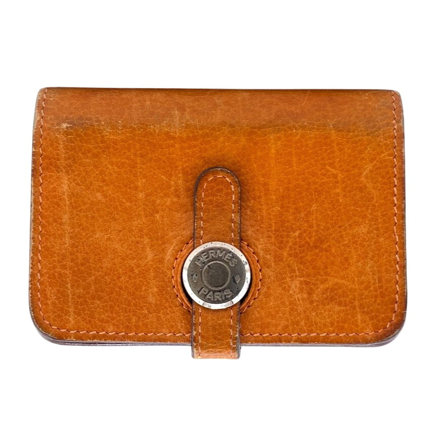 HERMES Card Case leather Orange Dogon