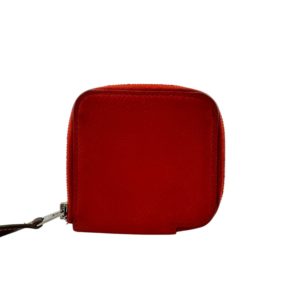 HERMES Coin case leather Red Azap Compact Silk In