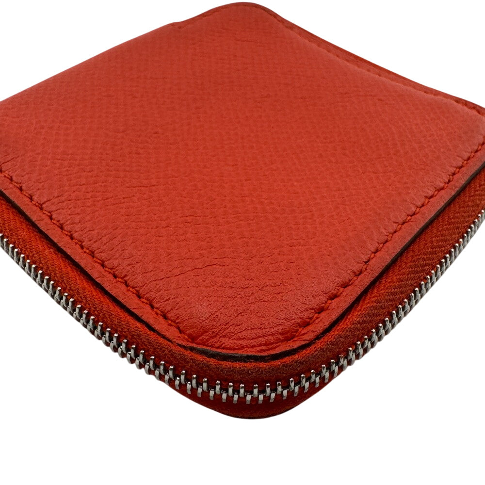 HERMES Coin case leather Red Azap Compact Silk In