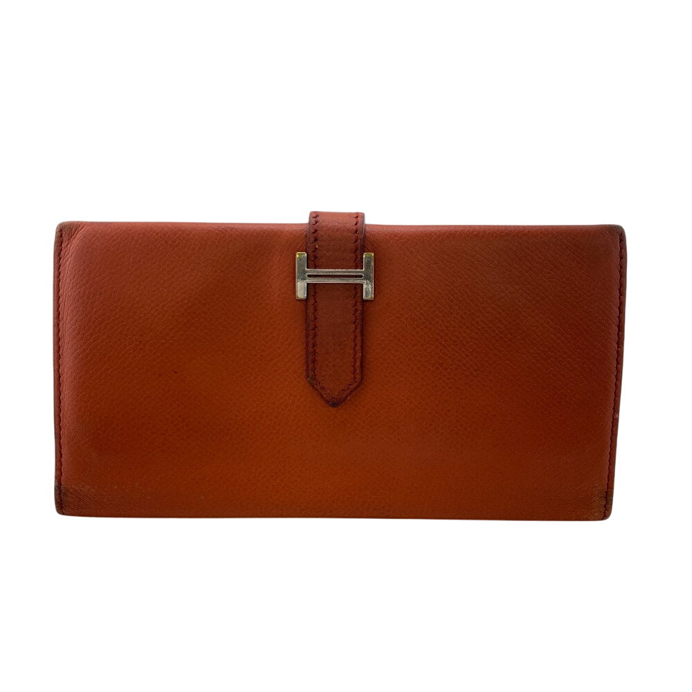 HERMES Long Wallet Purse leather Orange Bean