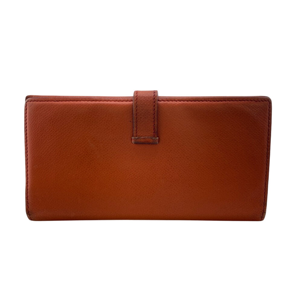 HERMES Long Wallet Purse leather Orange Bean