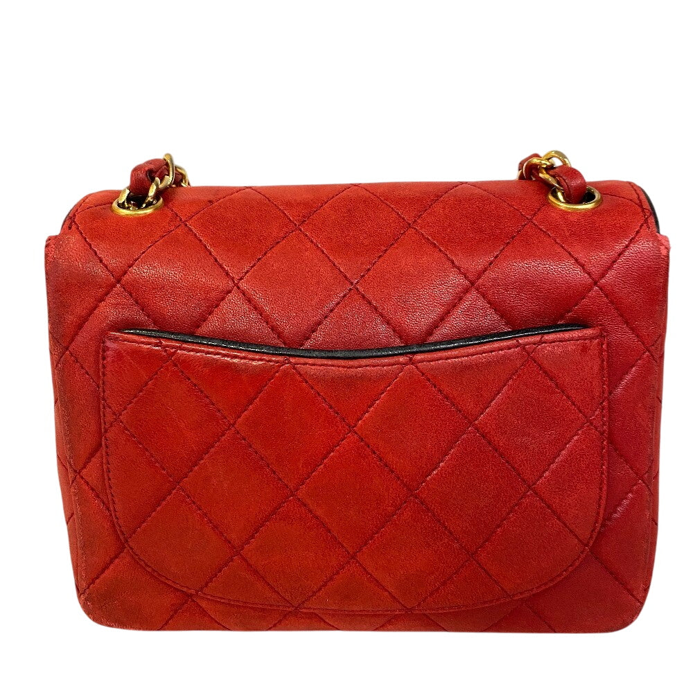 CHANEL Shoulder Bag leather Red lambskin Mini matrasse