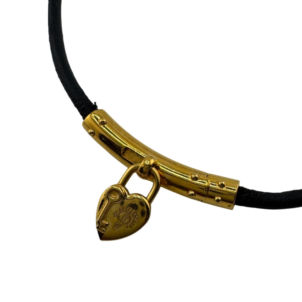 HERMES choker leather gold Viviride Fantasy Heart Choker