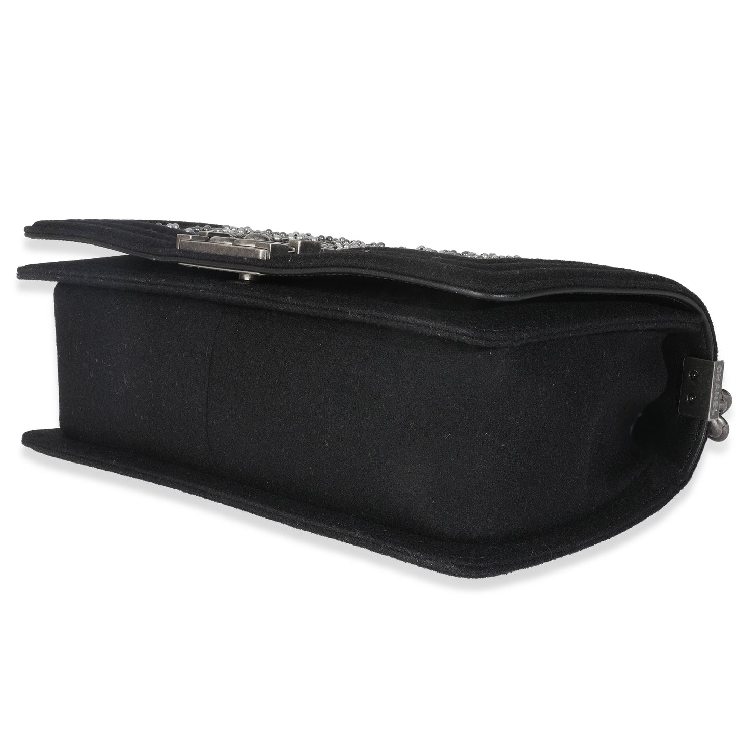 Chanel Black Jersey Strass Old Medium Boy Bag