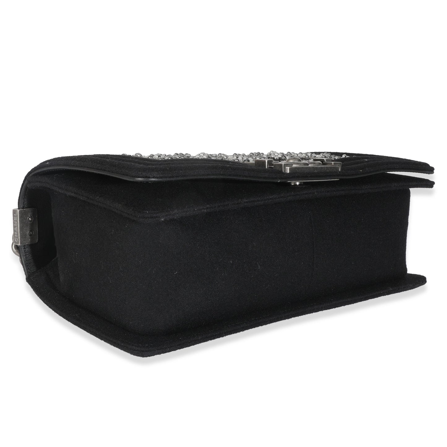 Chanel Black Jersey Strass Old Medium Boy Bag