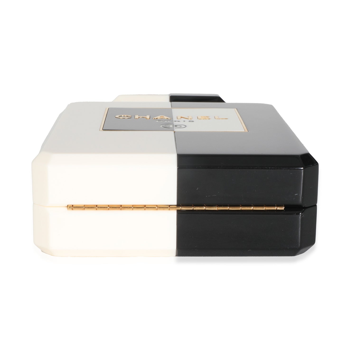 Chanel White Black Plexiglass Perfume Bottle Clutch