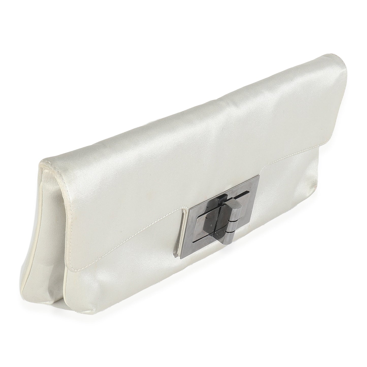 Chanel Grey Satin Silk Reissue Foldover XL Clutch