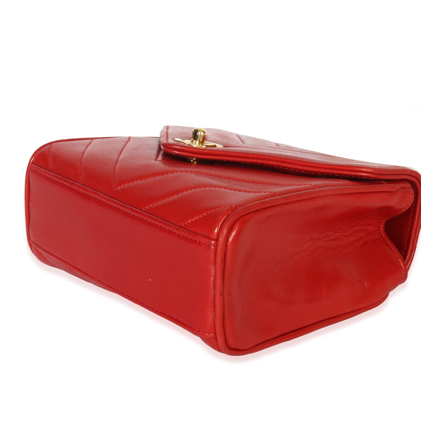 Chanel Vintage 24K Red Chevron Lambskin CC Square Flap Bag