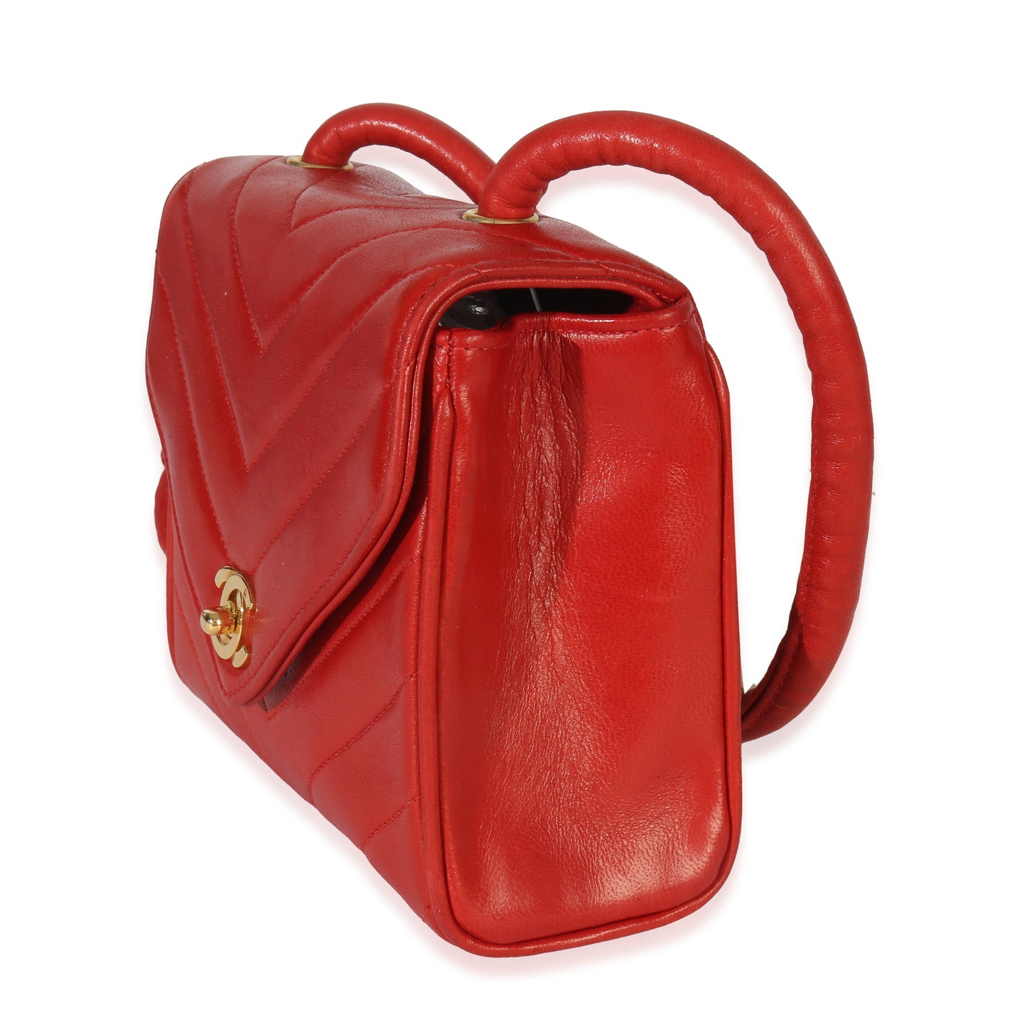 Chanel Vintage 24K Red Chevron Lambskin CC Square Flap Bag