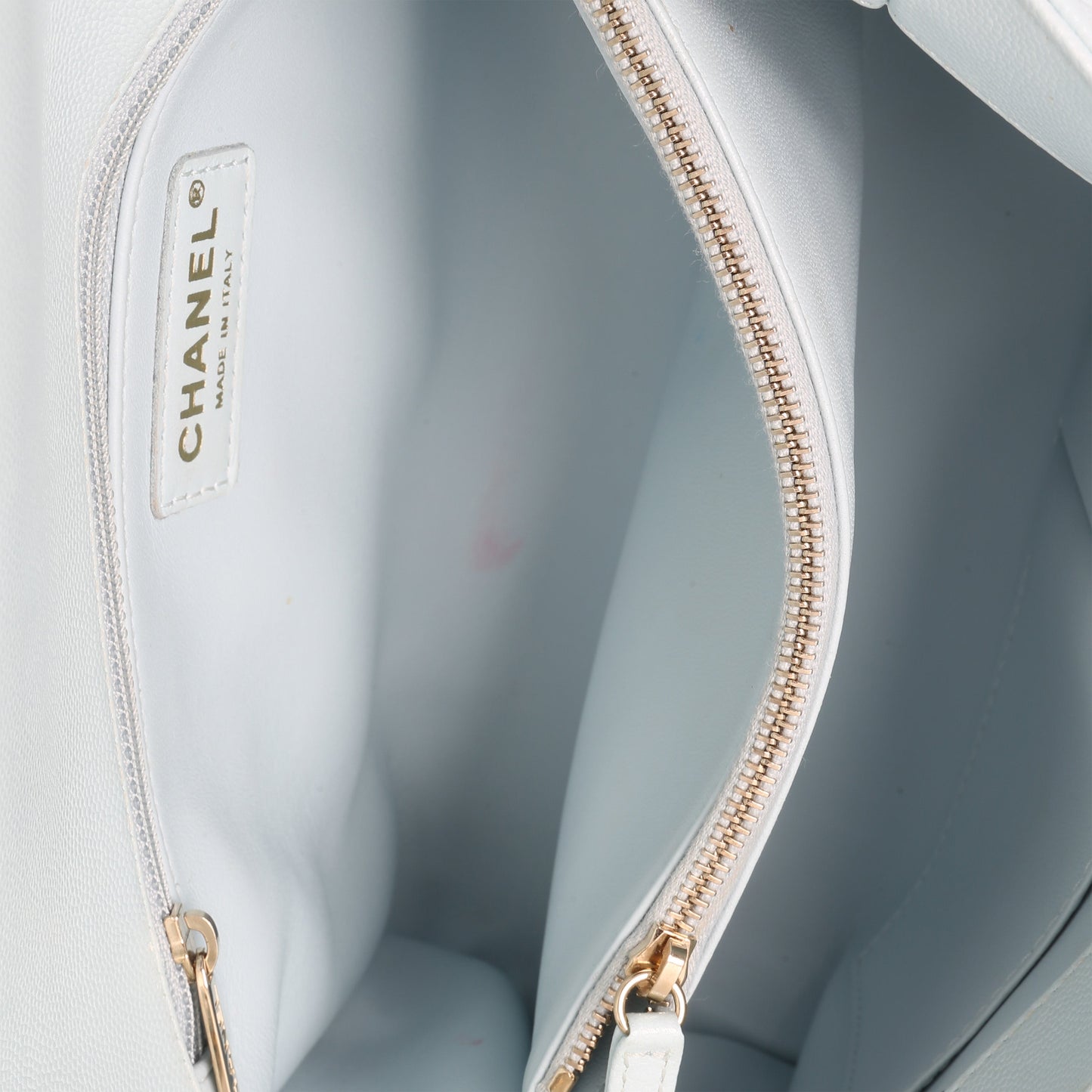 Chanel Light Blue Quilted Caviar Medium Coco Top Handle Handbag