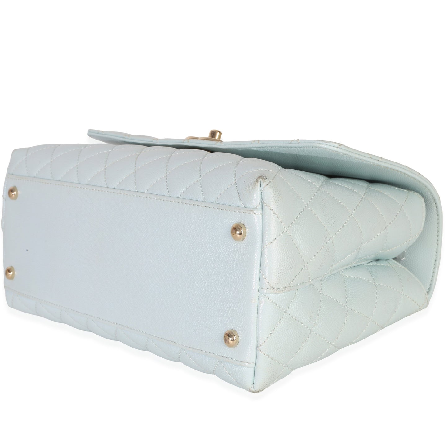 Chanel Light Blue Quilted Caviar Medium Coco Top Handle Handbag