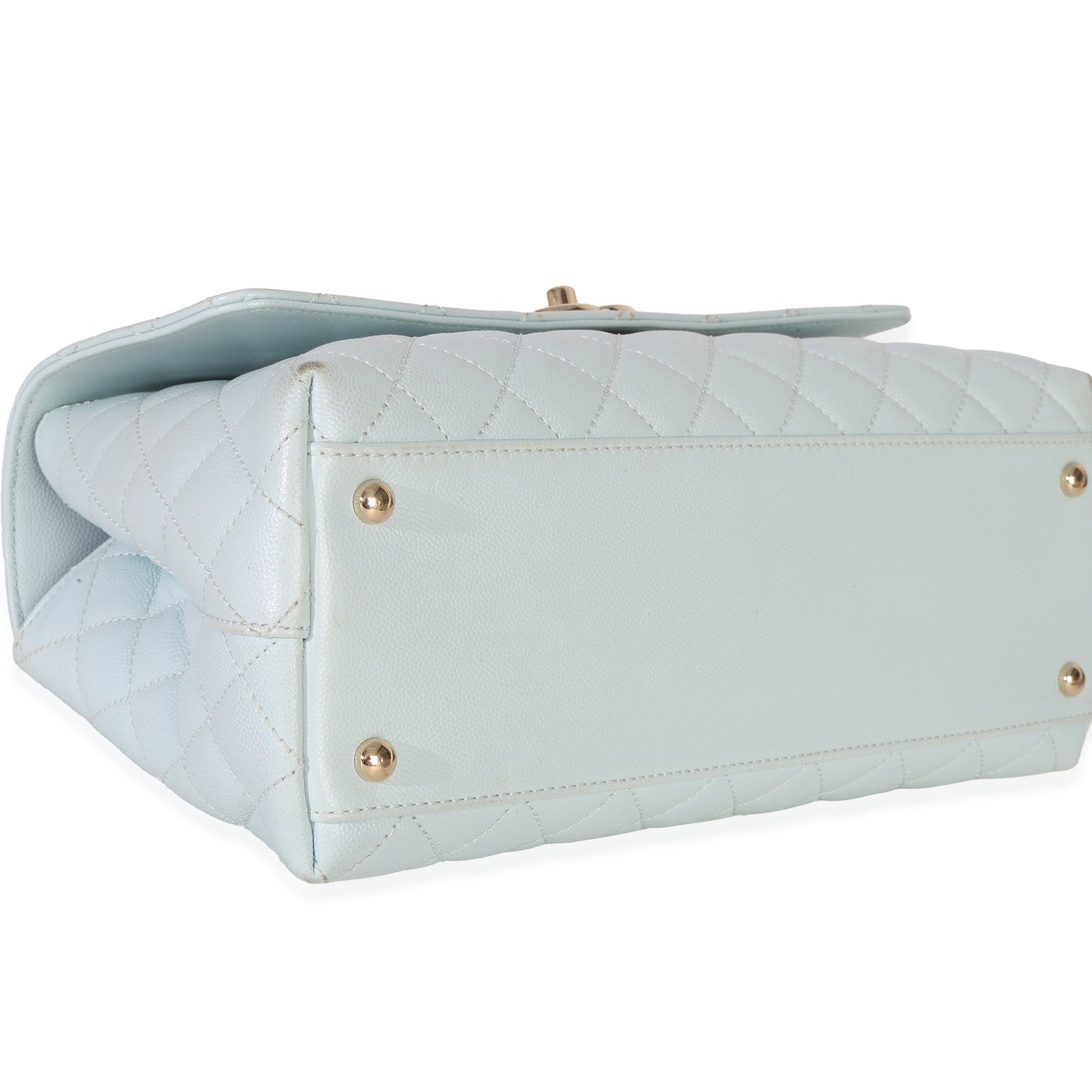 Chanel Light Blue Quilted Caviar Medium Coco Top Handle Handbag