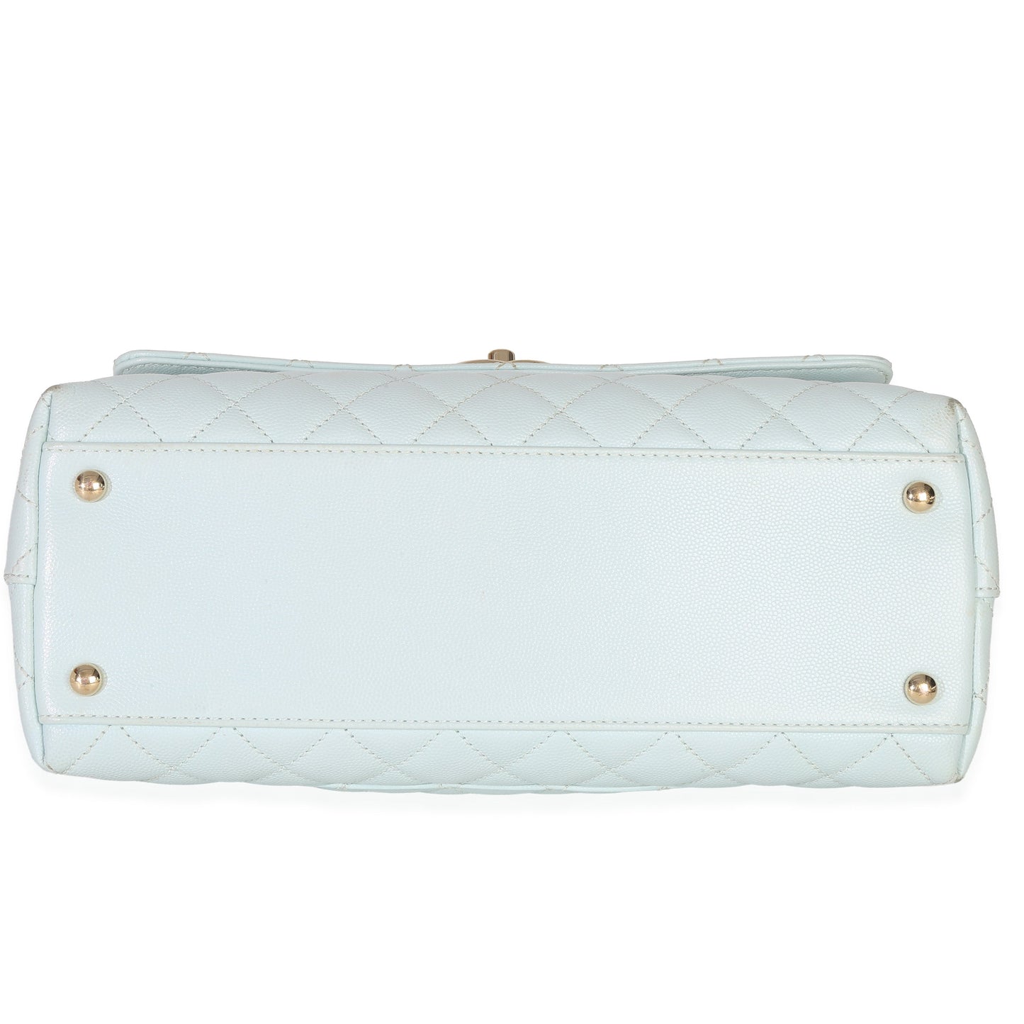 Chanel Light Blue Quilted Caviar Medium Coco Top Handle Handbag