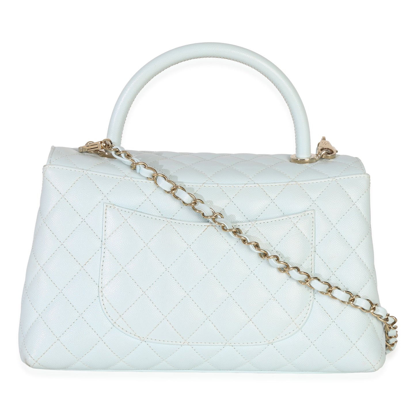 Chanel Light Blue Quilted Caviar Medium Coco Top Handle Handbag